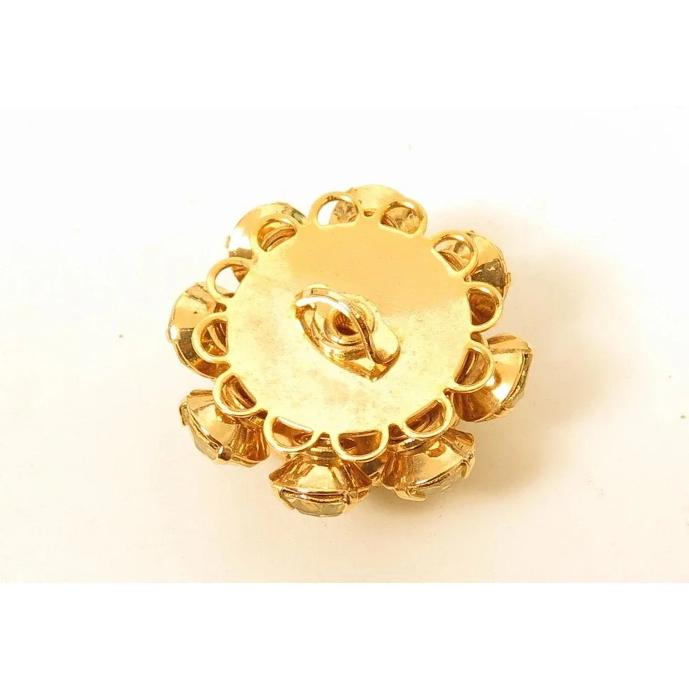 Bright Yellow Sparkly 23mm Vintage Rhinestone Button*Gold Toned Metal‎